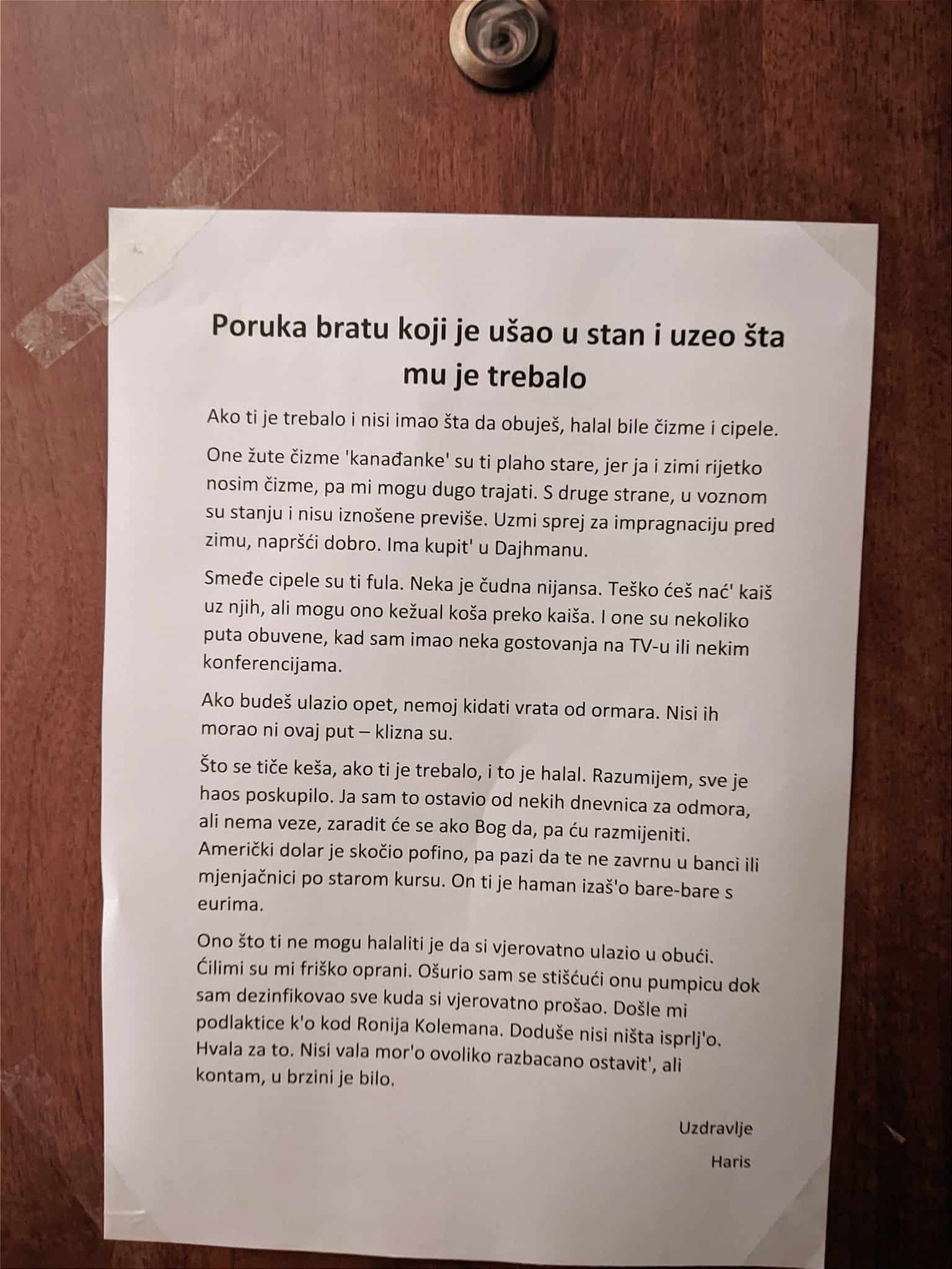 Sarajevskom novinaru provaljeno u stan, on poručio lopovu: “Nisi vala mor’o ovako sve razbacati'”