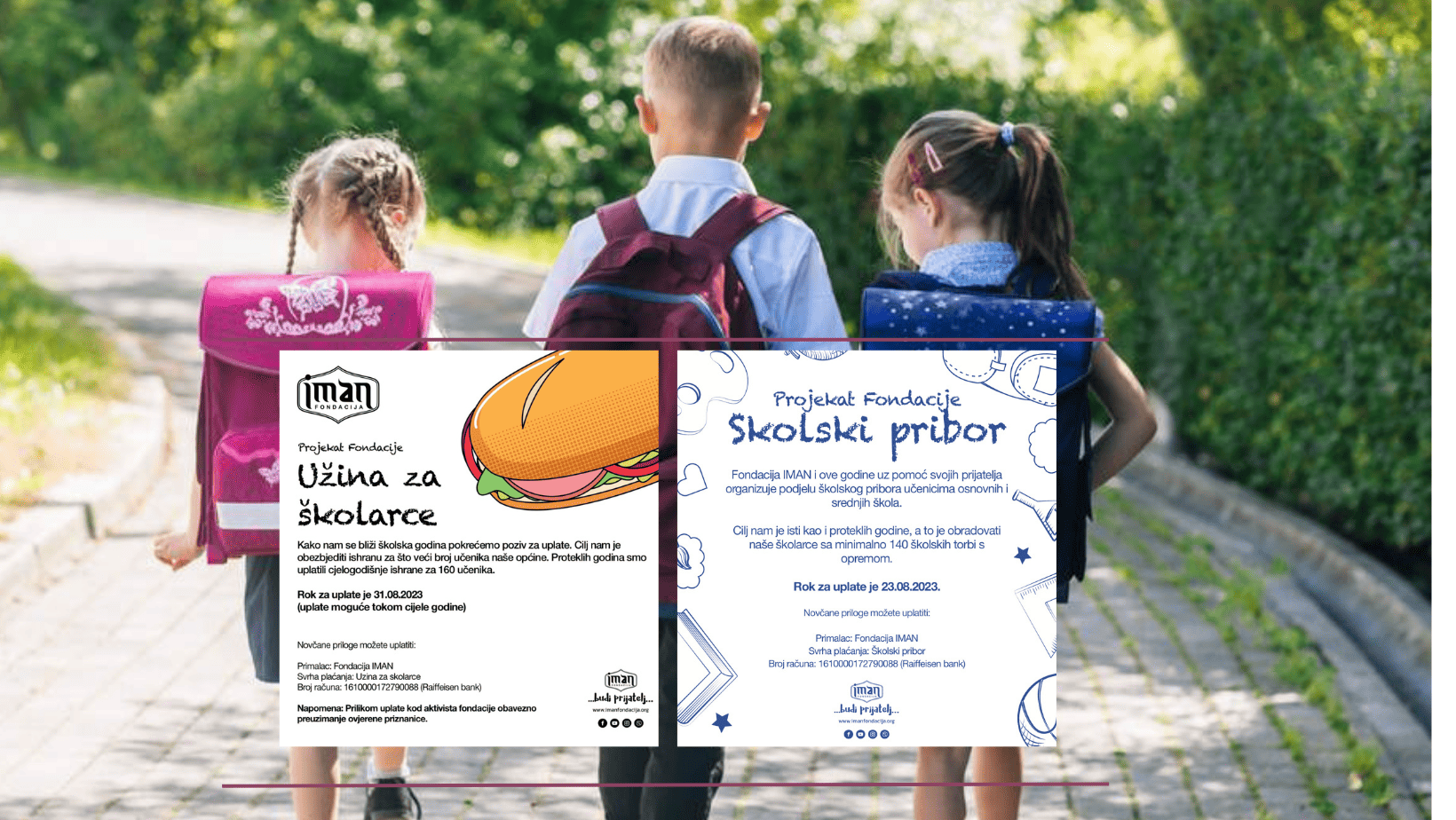 I ove godine Fondacija “Iman” nastavlja s projektima “Školski pribor” i “Užina za školarce”