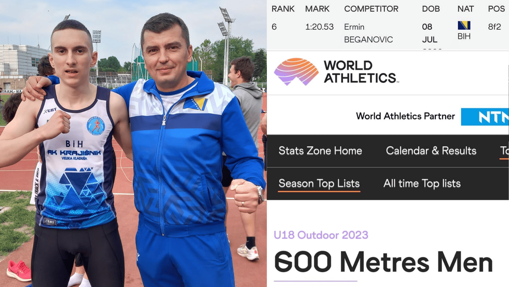 Ermin Beganović 6. na svjetskoj rang listi u disciplini 600m
